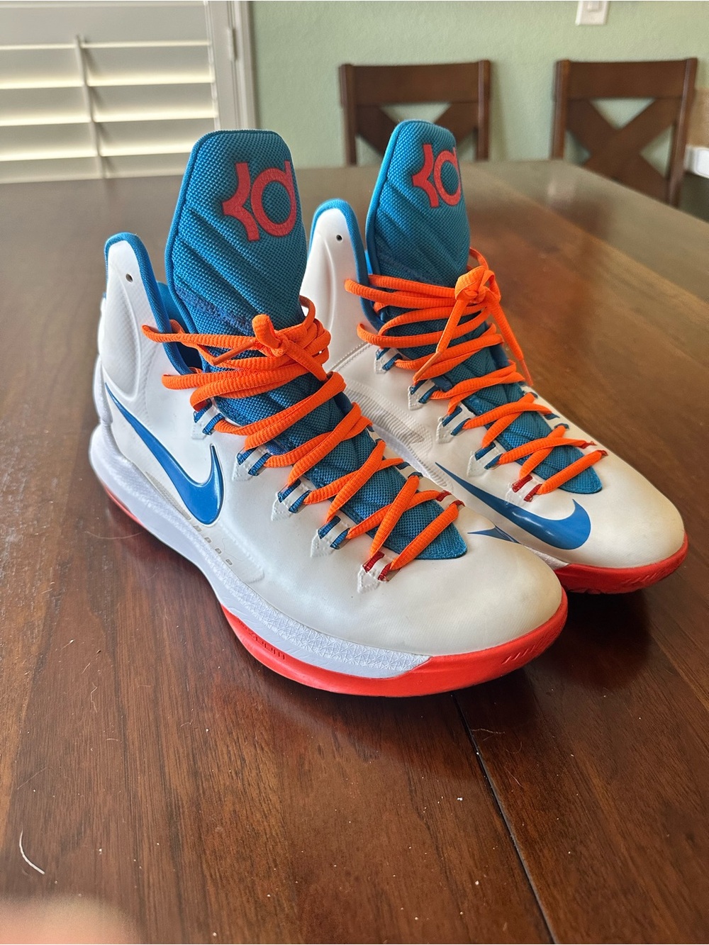 Nike KD High-Top Basketball Shoes in White, Blue & Orange